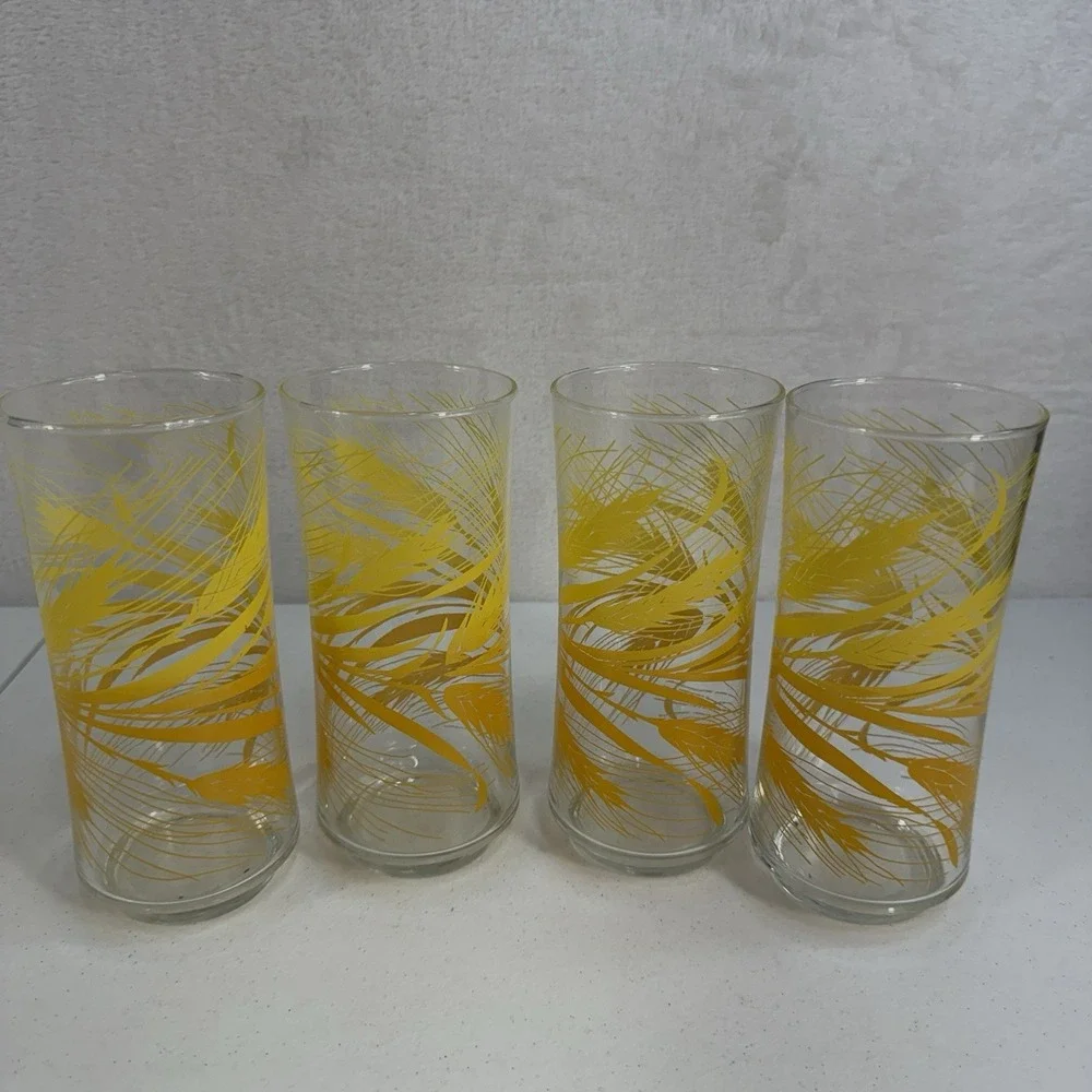 Set of 4 VTG  Libbey Golden‎ Wheat Harvest Tumblers  16 oz. Drinking Glasses